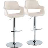 Vintage Flair Adjustable Swivel Bar Stool in Chrome & Cream Fabric (Set of 2)